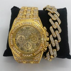 Men Gold Watch and Bracelet